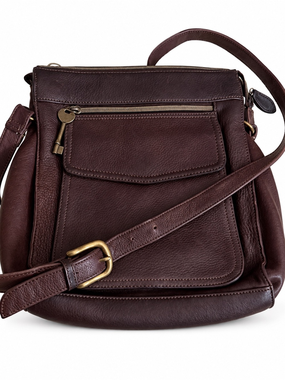 Fossil Dark Brown Genuine Leather Crossbody Shoulder Bag Adjustable Strap